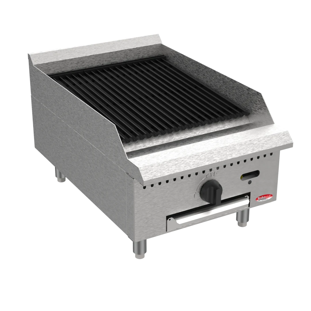 BakeMax America BACGG18 Commercial Countertop 18 Inch Wide Single Burner Manual Radiant Gas Charbroiler Grill Main Front Left View Product Picture with Background Removed