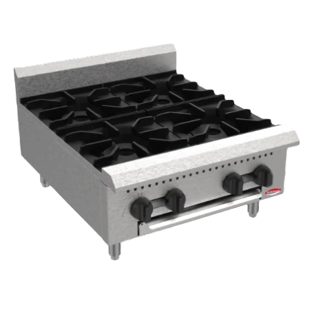 Bakemax America BAFA24M Commercial Countertop 24 Inch Wide 4 Burner Manual Gas Hot Plate Main Product Image