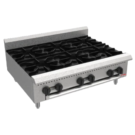 Bakemax America BAFA36M Commercial Countertop 36 Inch Wide 6 Burner Manual Gas Hot Plate Main Product Image