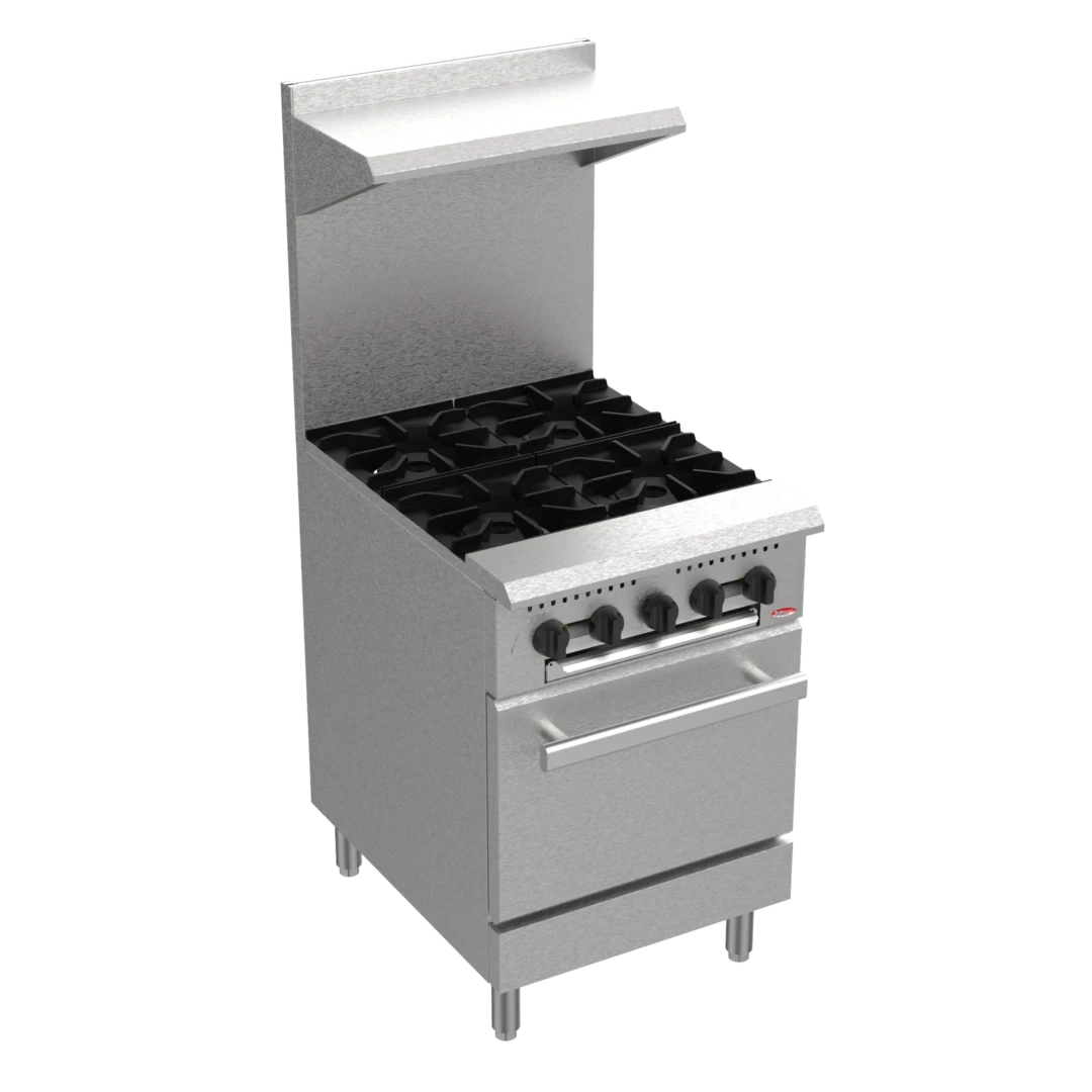 BakeMax America BAS24O Commercial Floor Model 24 Inch Wide 4 Burner Gas Range With Bakery Oven Main Product Picture