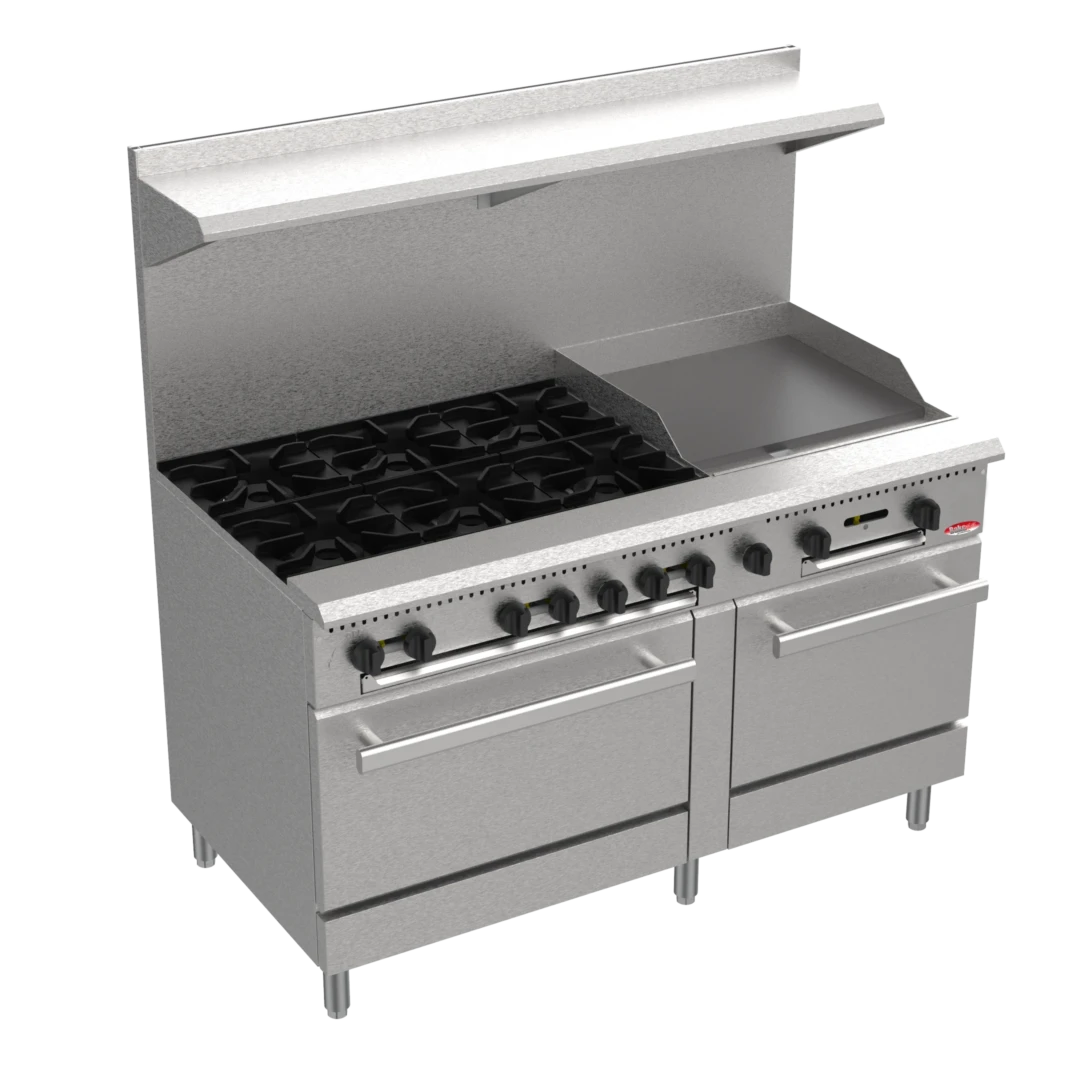 Bakemax America BAS36-24-2 Commercial Floor Model 60 Inch 6 Burner Range With 24 Inch Griddle And Two Bakery Ovens Main Product Picture