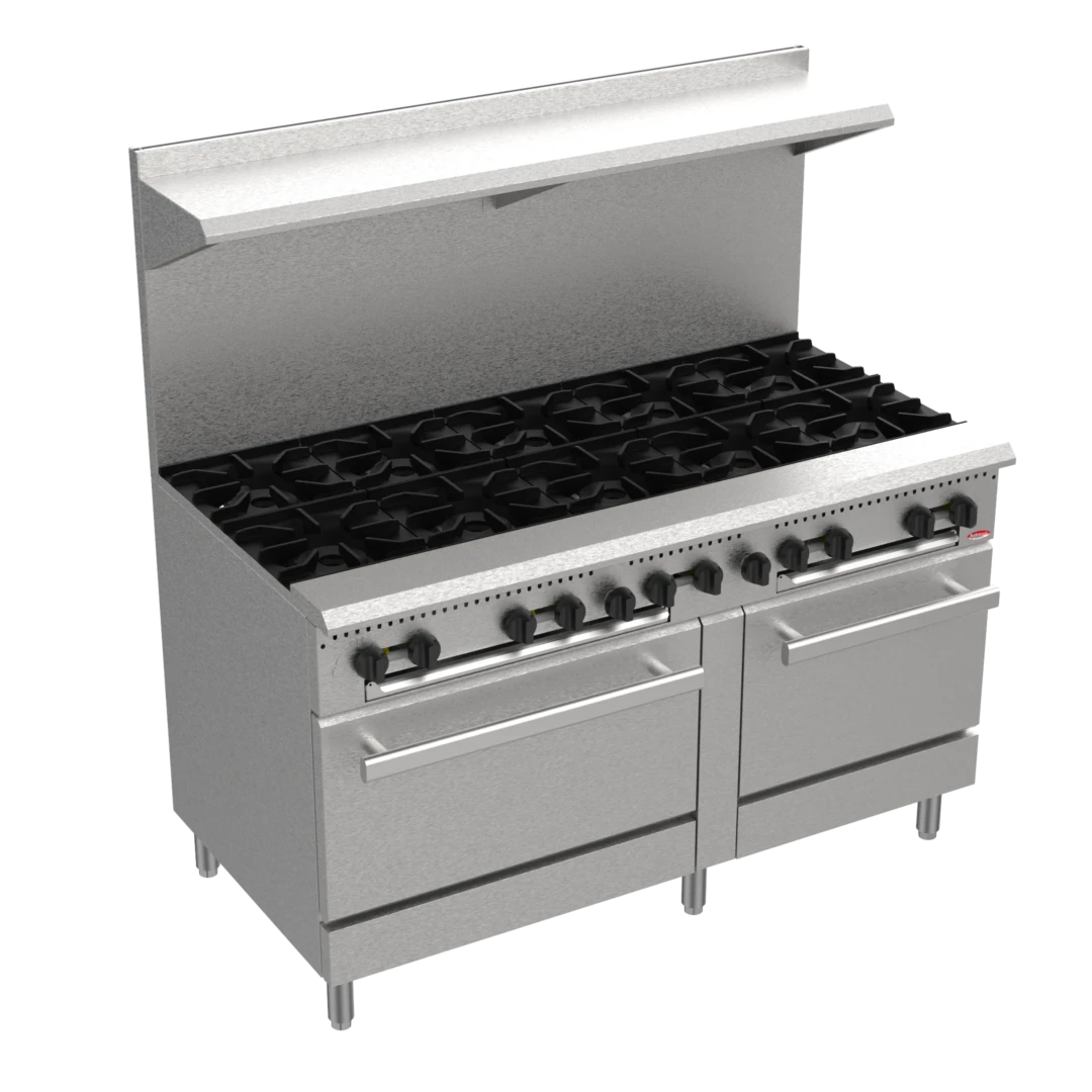 BakeMax America BAS60O Commercial Floor Model 60 Inch Wide 10 Burner Gas Range with Two Bakery Ovens Main Product Image