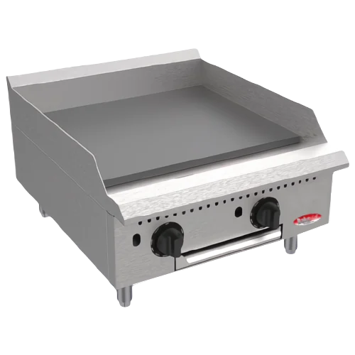BakeMax America BATG24 Commercial Countertop 24 Inch Wide Two Burner Thermostatic Gas Griddle Main Product Image with Background Removed