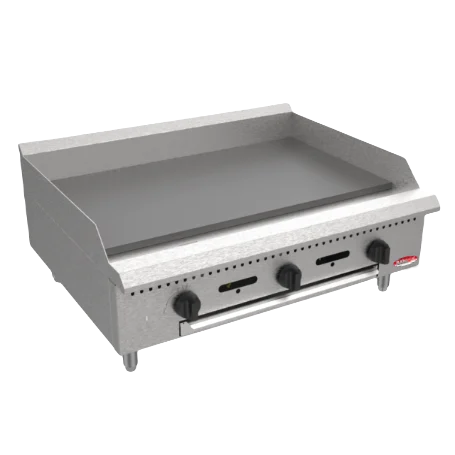 BakeMax America BACG36 Commercial Countertop 36 Inch Wide 3 Burner Manual Gas Griddle Main Product Image