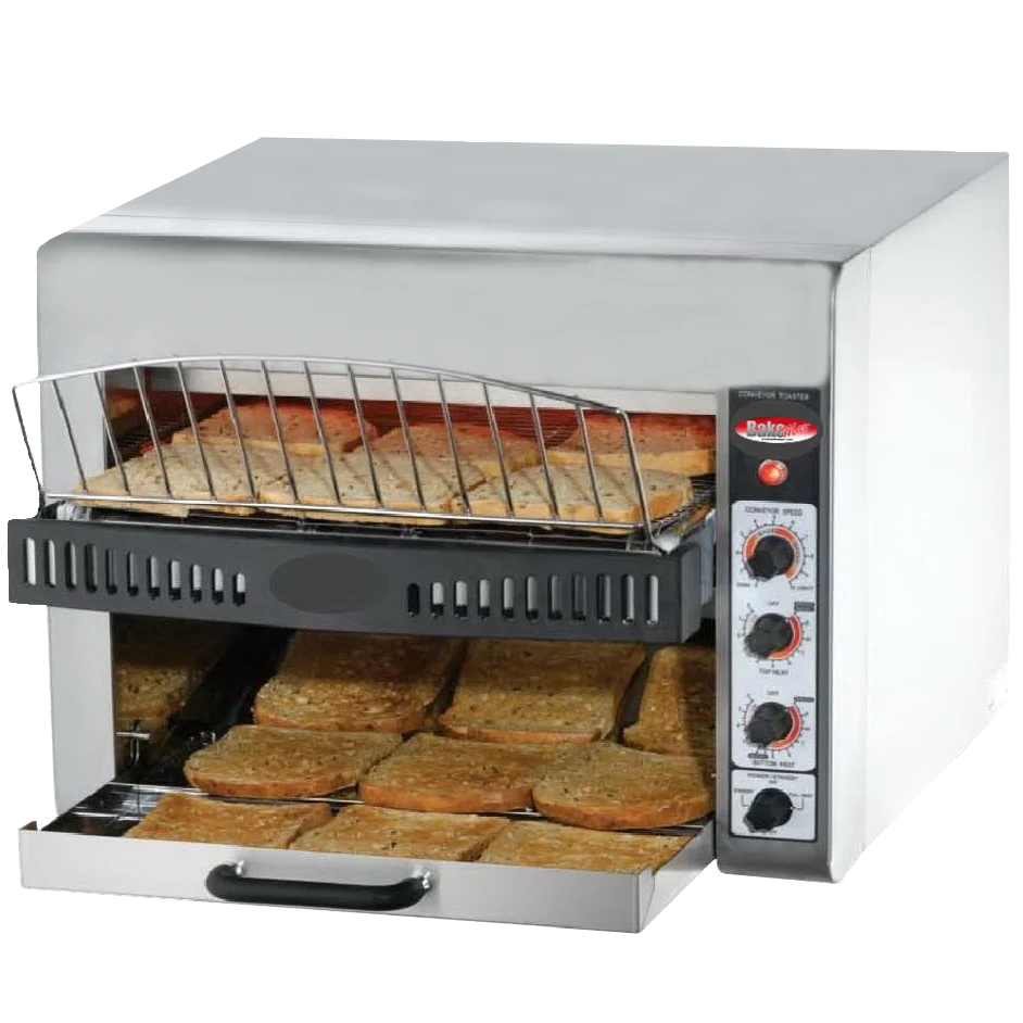 BakeMax BMCT450 Commercial Countertop Stainless Steel Electric 3 Slice Wide Conveyor Toaster Main Product Image
