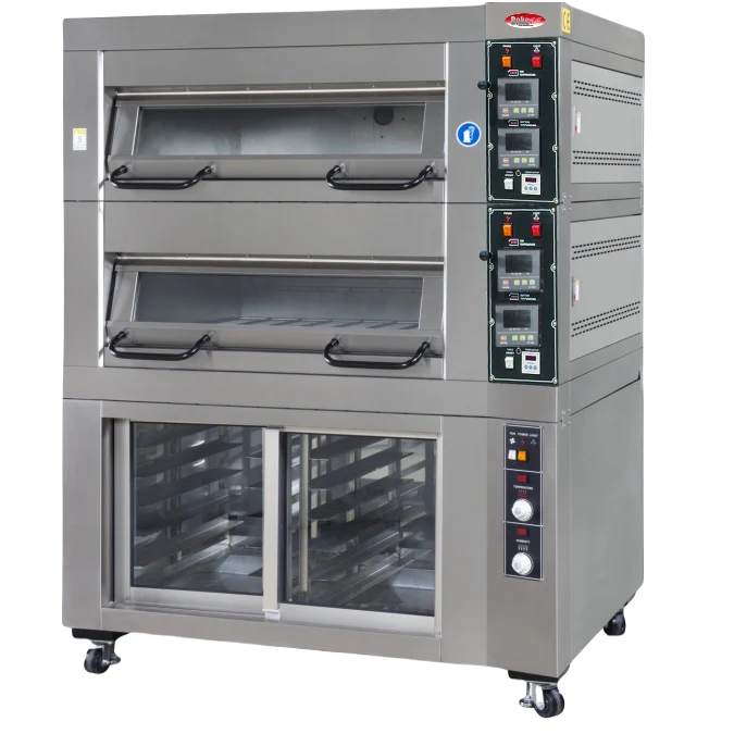 BakeMax BMSD001 BMSD002 BMSD003 BMDDD01 BMDDD02 BMDDD03 BMTD001 BMTD002 BMTD003 Floor Model Electric Artisan Stone Deck Oven With Proofer Installed Front View With Background Removed